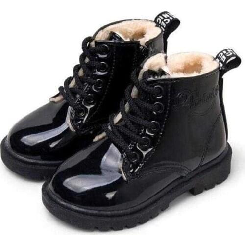 KIDS SHOES Rubber Boots Children Patent Leather Botas Boys Girls Waterproof Plush Snow Boots Toddler Sneakers Boots