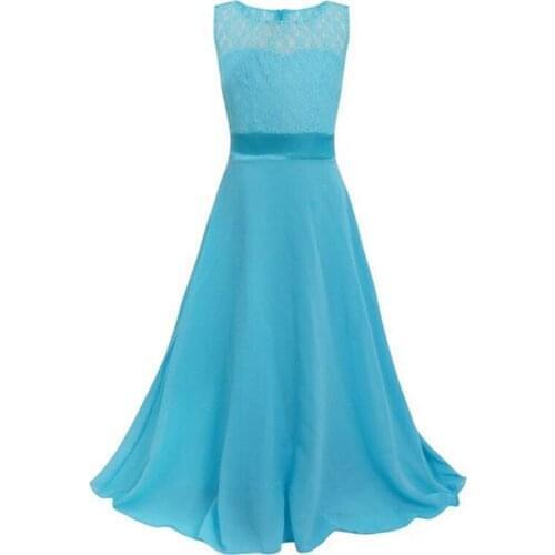 Girls Prom Costume Sleeveless Lace Hollow Out Elegant Long Gown Bowknot Dresses Kids Party Skirts Children Temperament Clothing