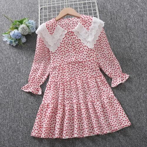 Cute Baby Girls Dresses Doll Collar Long Sleeve Kids Clothes for Teens Princess Dot Dresses 6 8 10 12 Years Children Clothing