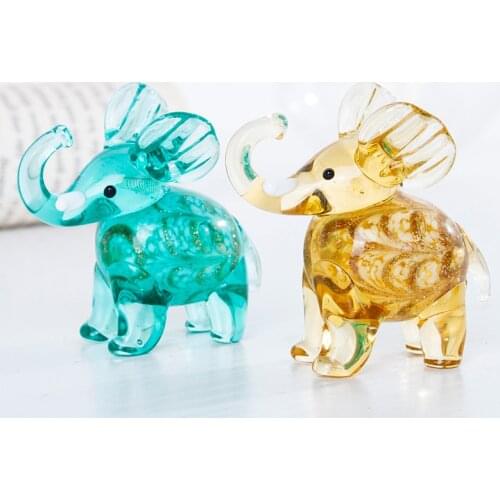H&D Set of 2 Hand Blown Little Elephant Sculptures Glass Decor Wild Animal Figurine Collectible Home Decoration Crafts Gift