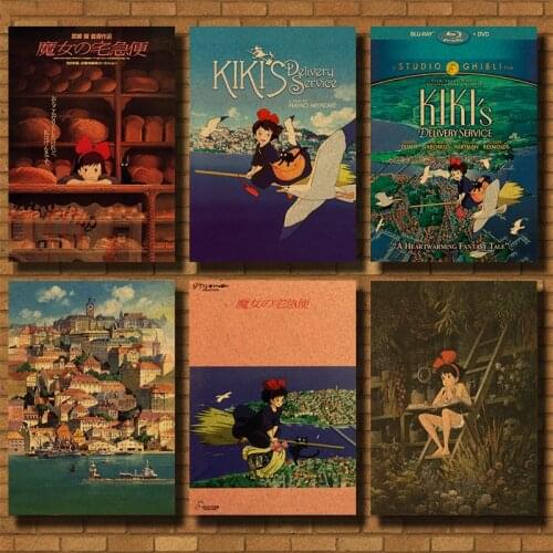 Hayao Miyazaki Kikis Delivery Service Hayao Miyazaki Animation Kraft Paper Poster Decoration Painting Wall Stickers
