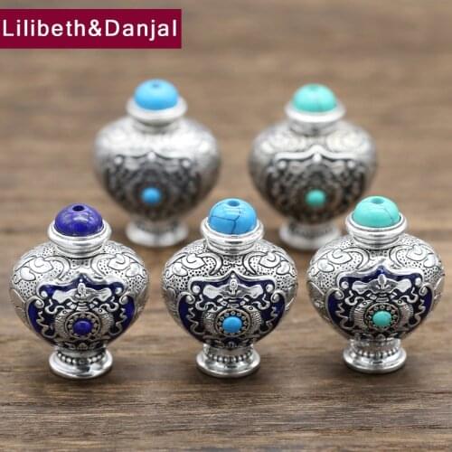 2017 Men Women Pendant S990 Sterling silver Ethnic Perfume Bottle Turquoise Necklace Pendant Christmas Gift Fine Jewelry FP25