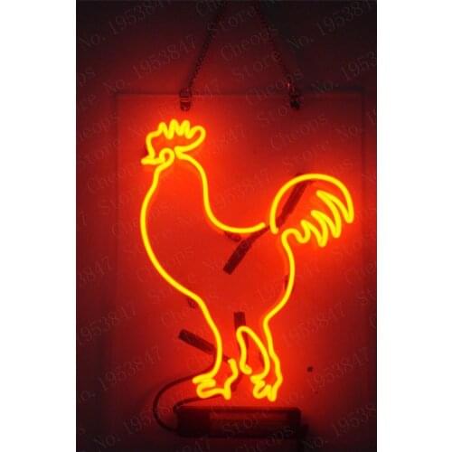 Hen Cock Rooster Gift Neon Signs Real Glass Tube Open Beer Bar Pub Homeroom Girlsroom Party Decor 14x9