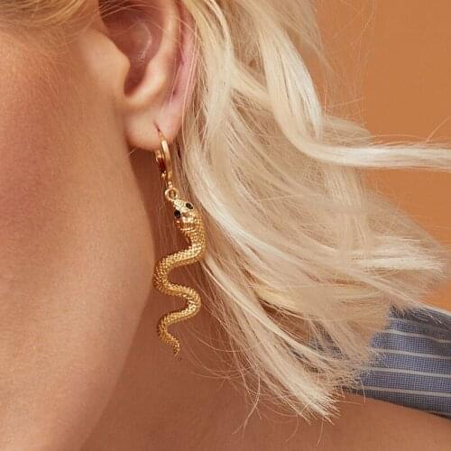 Fashionable Female Punk Metal Snake Earrings Pendant Golden Long Snake Animal Earrings