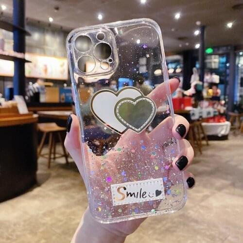 Gradient Love Flashing Star Phone Case For Realme C21 Transparent Tpu Bumper Soft Cover For Realme C 21 Phone Case