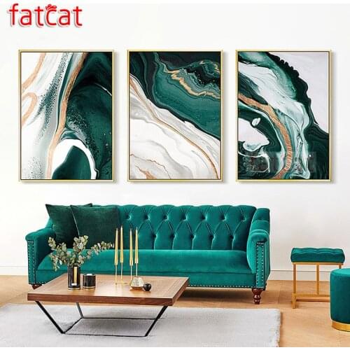 FATCAT Abstract green gold white black lines 5d diy diamond painting full square round drill diamond embroidery sale AE2880