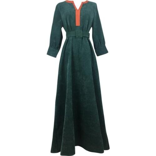 New womens retro temperament corduroy dress Slim long dress