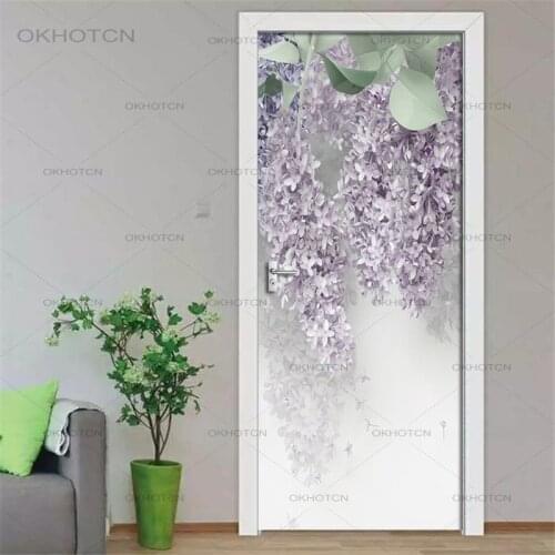 Wallpaper 3D Door Stickers Wisteria Flower PVC Self-adhesive Waterproof Detachable Mural Art Decal Creative Home Design Poster
