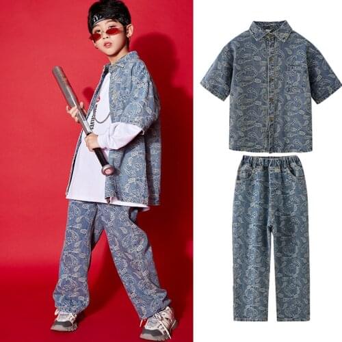 Girls Modern Dance Performance Clothes Fashion Boys Loose Hiphop Suit Summer Hip Hop Jazz Dance Costumes Stage Outfits DQS4467