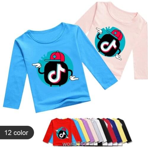 Baby Boys and Girls Tik Tok Fashion T Shirt Children Long Sleeve Spring Autumn Tops Kids T-Shirt Teenagers Clothes 2-16Year