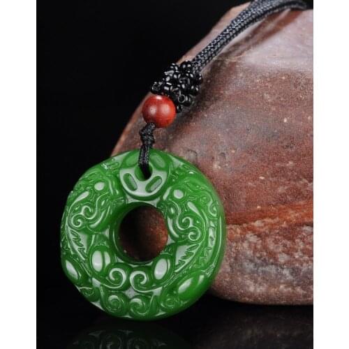 Natural Green Jade Pixiu Safety Buckle Pendant Necklace Charm Jewellery Fashion Accessories Hand-Carved Man Luck Amulet Gifts