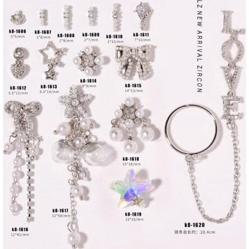 10pcs Charm Pearl Luxury Zircon 3D Nail Art Decorations Diamond Crystal Silver Alloy Pendant Jewelry Manicure Design Accessories
