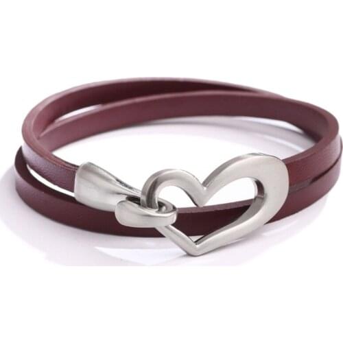 Casual Fashion Charm Hollow Heart Leather Choker Bracelets for Women Winding Jewelry