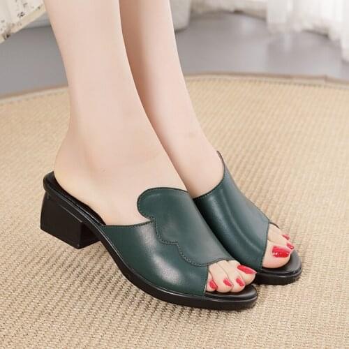 Logoneone Womens Slippers Sandals 2021 Summer 4.5cm Mid Heels Women Shoes Woman Slippers Summer Sandals Mothers Casual Shoes