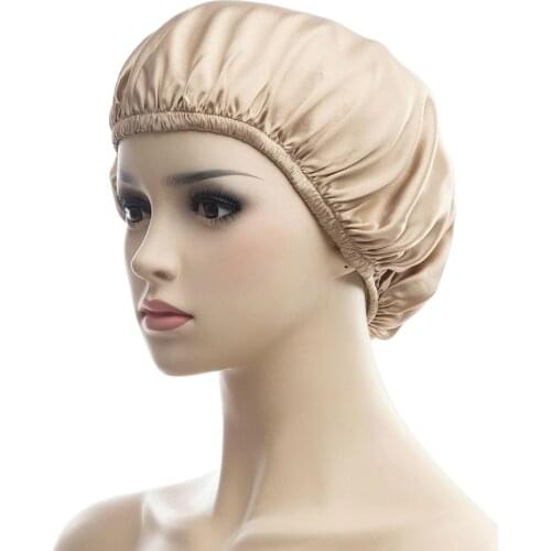 Silk Sleeping Cap Sleep Night Cap Natural 19 momme Head Cover Bonnet for Curly Hair One Size White Coffee Free Shipping