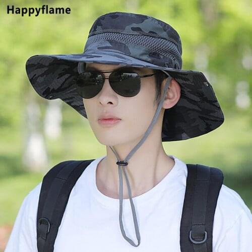 Hot Fisherman Hat Men Summer Hats Camouflage Mesh Breathable Big Brim Sun Hat Sun Protection Fishing Hat Mens Panama Hat Unisex