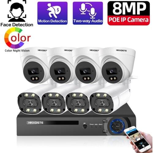 H.265+ POE CCTV Security System Two-way Audio 8CH 8MP Audio Record NVR Outdoor 5MP IP Camera IR Night P2P Video Surveillance Kit