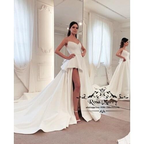 Modest Plus Size Boho Wedding Dresses 2020 A Line High Split Cheap Simple Vestido De Novia Country Beach Greek Style Bridal Gown