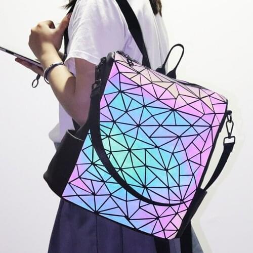 New women geometric luminous school bag teenage girl shoulder laptop big capacity backpack