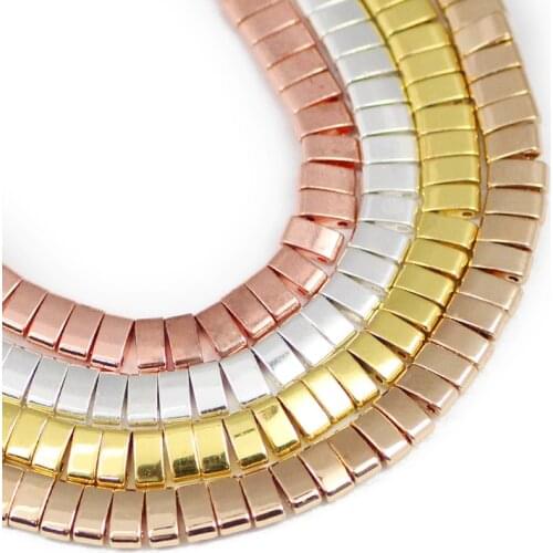 YHBZRET 5x2.5mm Plating Two hole Rectangle Gold Black Hematite Natural Stone Spacer Loose Beads For Jewelry Making Diy bracelets