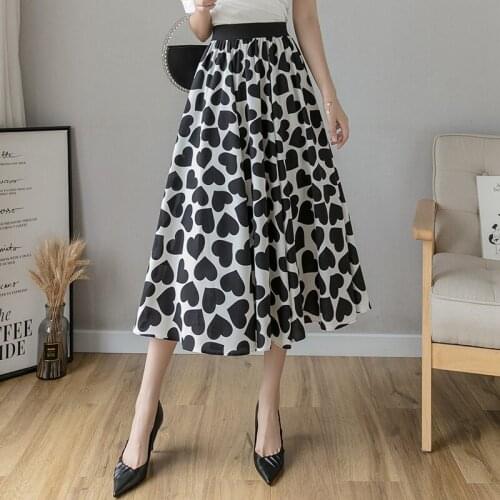 Korean Style Long Skirts Women High Waist 2021 Spring New Printed Love Geometric Skirt Loose Loose Waist Midrest Skirt 662A