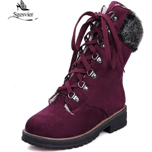 Sgesvier Woman Med Thick Heel Ankle Boots Winter Shoes Round Toe Lace Up Woman Boots Vinatge Fashion Shoes Woman Footwear B777