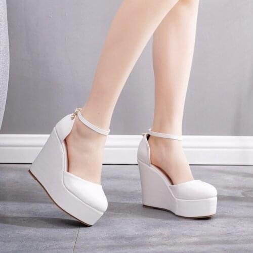 13CM White Thick Bottom Wedges Womens Sandals Sexy Summer Shoes Fashion Rome Fish Mouth Increase Within Pumps