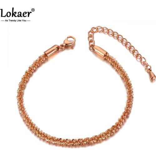 Lokaer Original Design Stainless Steel Charm Strand Bracelets Bangle For Women Girls Bohemia Trendy Chain & Link Bracelet B20032