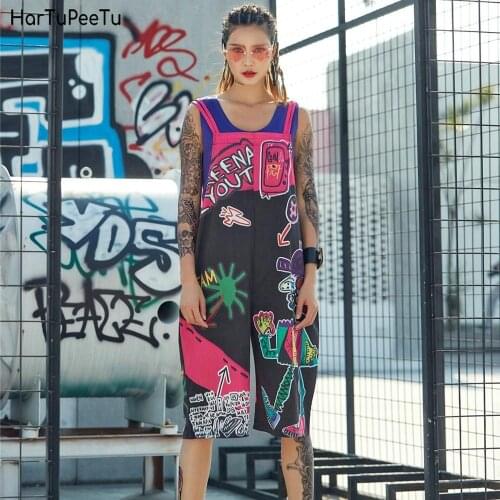 Women Jumpsuit Plus Size Summer Short Romper Overalls Funny Graffiti Wide Leg Pants Casual Playsuits Girls Hip Hop Shorts 2020