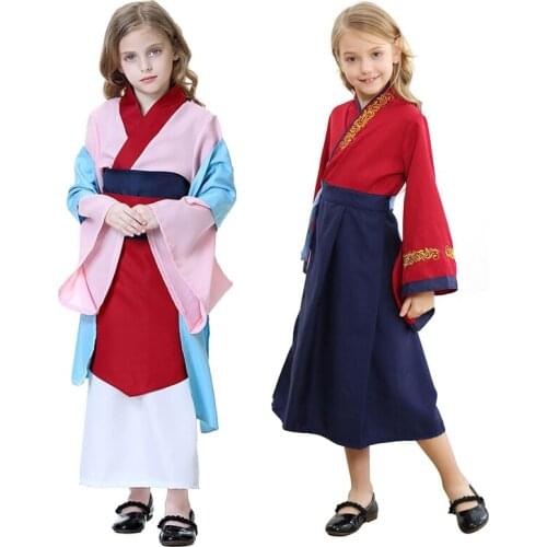 FaMulan Dress Cosplay Kids Girls Heroine Princess Dress Up Halloween Costume for Kids Carnival Performance Party Clothing