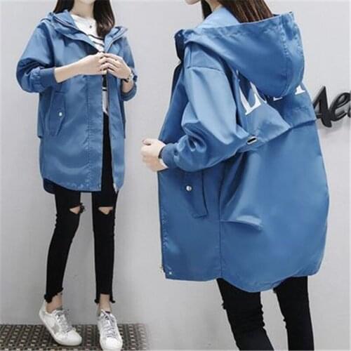Plus Size 3XL Womens Trench Coat 2019 Spring Autumn New Big Size Long Sleeve Hooded Solid Color Slim Windbreaker Coat 805