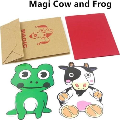 1 Set Children Educational Cow and Frog Magic Tricks Cows Small Cute Frog Cartoon Animals Stage Interactive Magical Props Fun