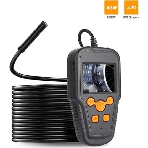 1080P HD Industrial Endoscope Camera 8MM Lens 2.4 Inch IPS Screen Borescope Rigid Hard Cable Waterproof LED Lights