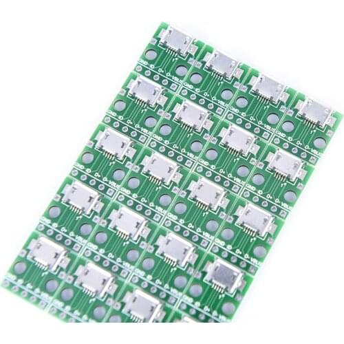 20pcs Mini Micro USB to DIP 2.54mm Adapter Connector Module Board Panel Female 5-Pin Pinboard 2.54mm Micro USB PCB Type Parts