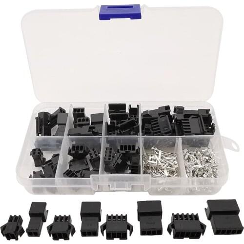200Pcs/Box JST SM 2.54mm Cable Plug Jack Electrical Wire Connector Kit 2.54mm Pitch 2/3/4/5Pin Male/Female Housing Terminals Set