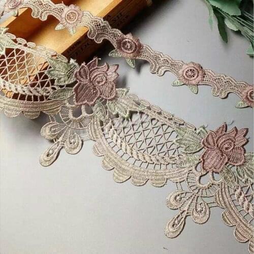 3 Yards 14cm 4cm Embroidery Flower Lace Ribbon Trims for Sofa Curtain Trimmings Dress Edge Costumes Applique Beige High Quality