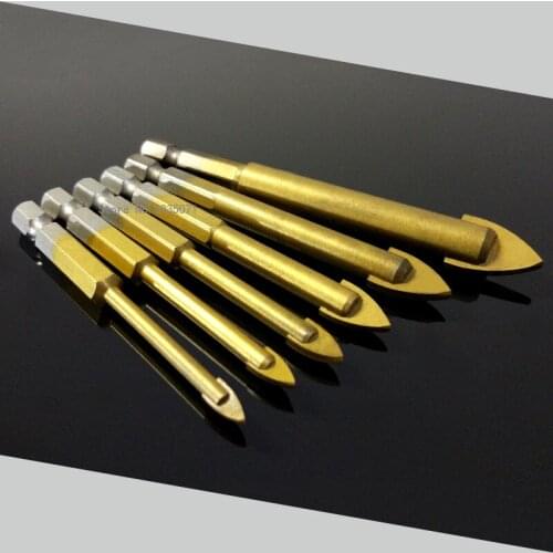 6Pcs Set Glass Marble Porcelain Spear Head Ceramic Tile Drill Bits 1/4" Hex Shank Spade Drill Bits 4-12mm Hand Tools Set