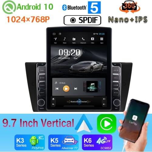 Head Unit 9.7" Vertical Tesla Android 10 Car Media Radio GPS PX6 4+64G For 3 Series E93 2007-2013 Convertible/Cabrio 360 Camera