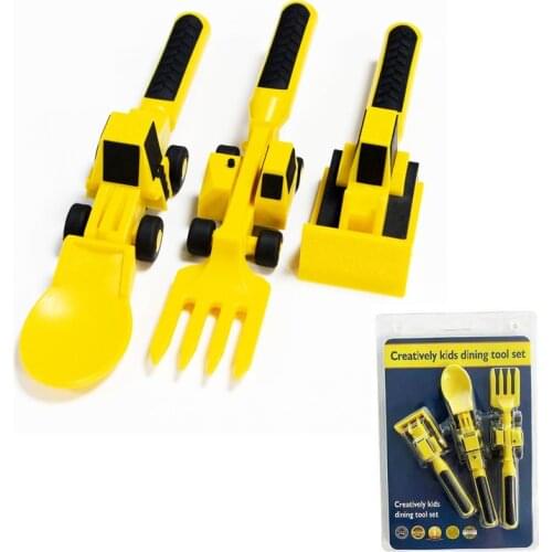 Safety Kids Dinning Tool Set Childrens Car Tableware Set Cutlery Car Tableware FeedingTableware Spoon Training Spoon Fork