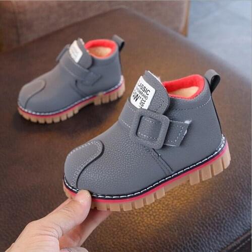 Brand Winter Snow Boots Leather Childrens Boots Thick Fur Boot Black Sneakers For Girls Boys Toddler Shoes