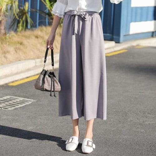 Korean Straight Casual Loose Stretchy Wide Leg Nine Point Pants Elastic High Waist Pants Wide Leg Stylish Pants Trouser Solid
