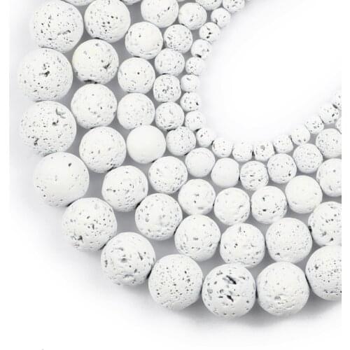HGKLBB White Lava Volcanic Rock Bead Natural Stone 4/6/8/10/12MM Rubber Round Spacer Loose beads for Jewelry making DIY Bracelet