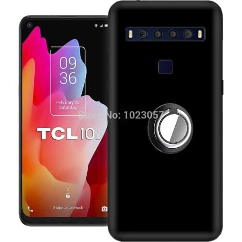 Case For TCL 10L Plex Cover Black Matte Finger Ring Holder Soft TPU Shockproof Case For TCL 10 Lite SE Coque Fundas