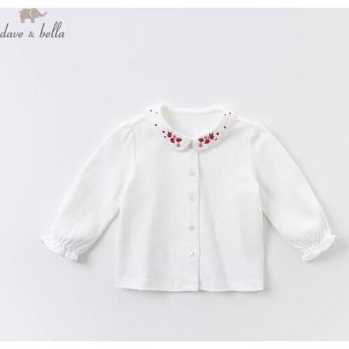DBM14389 dave bella autumn baby girls floral embroidery shirts infant toddler tops children high quality clothes