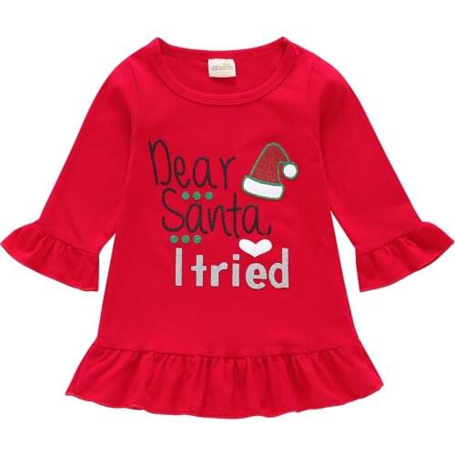 Kids Baby Girl Christmas Dress Letters Print O-Neck Long Flare Sleeves Frilly Ruffles Dress Fall Spring Xmas Party Clothes 0-5Y