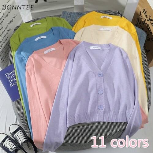 Cardigans Women Elegant Simple Vintage 11 Colors Hot Sale Ladies Outerwear Soft V-neck All-match Fashion Korean Womens Knitwear