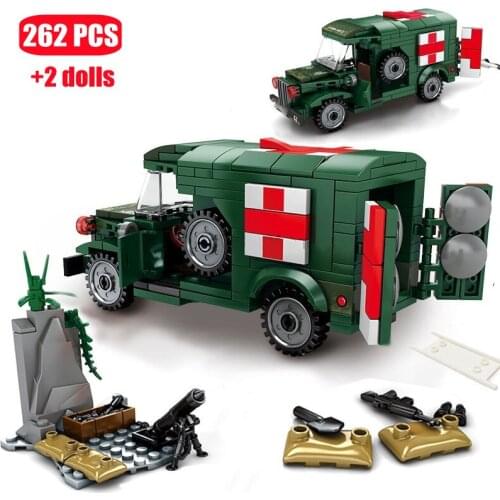 262pcs City Creator Military Ambulance Ww2 Vehicle Series Building Blocks Model Diy Kit Put Together Kids Educational Toys Gifts