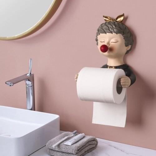 Nordic Ins Creative Cute Girl Paper Tube Bathroom Toilet Without Punching Tissue Box Wall-mounted Wash Towel Storage Rack