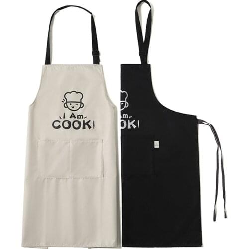 Black White Adult Kitchen Canvas Apron Adjustable Cooking Waterproof Wipeable Oil-Proof Pinafore Chief BBQ Tool Tablier Cuisine