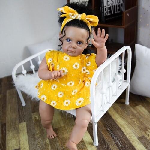 Hoomai 22" Reborn Baby Dolls Soft Body Realistic Girl Reborn African American Doll for Children Play Toys Gifts